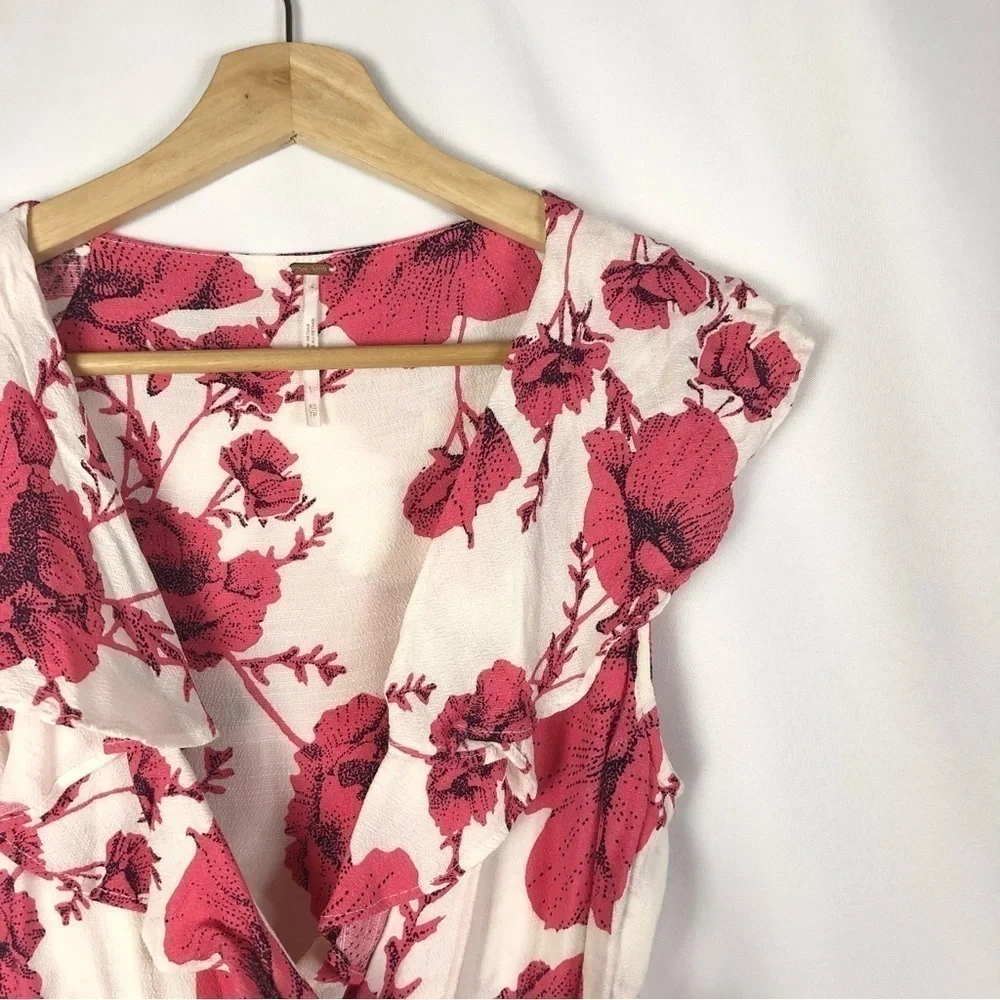 Free People French Quarter‎ Pink Floral Wrap Mini Dress XS